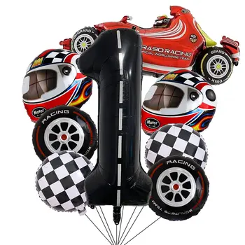 8 шт., украшения для гоночных автомобилей, воздушный шар с номером, черно-белые клетчатые воздушные шары для шин для мальчиков на День рождения