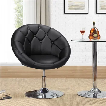 Alden Design Современный поворотный акцентный стул с хохолком, черный шезлонг из искусственной кожи, стулья для гостиной