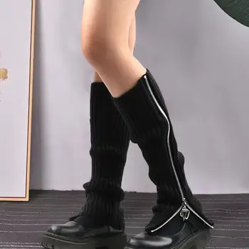1 Пара однотонных утолщенных женских теплых гетр, ребристые студенческие носки с боковой молнией