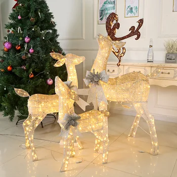 Рождественский кованый железный олень, рождественская сцена, семья из трех праздничных детских подарков, светящиеся поделки из лося, украшения