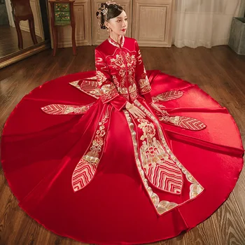 Традиционная Изысканная Цветочная Вышивка Cheongsam В Китайском Стиле, Элегантное Свадебное Платье Невесты, Свадебный Костюм Для Пары китайская одежда