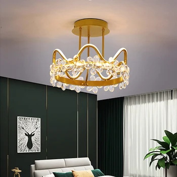Скандинавский Романтический хрустальный подвесной светильник, Теплый светильник для спальни, Корона, гостиная, Подвесные светильники для дома, Современные подвесные светильники