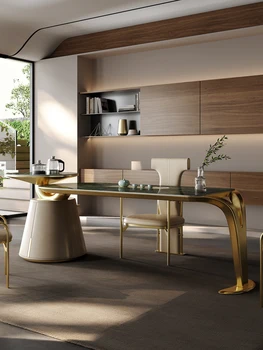 Чайный столик из высококачественной большой доски, офисный чайный столик, минималистичная комбинация чайного столика из каменной доски и стула