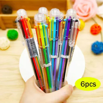 6шт маркеры, шариковые ручки корейские ручки креативные канцелярские принадлежности красочные Детская школа 6 цветов в одном шариковая ручка
