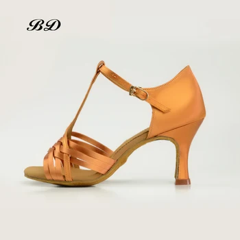 БД 2304 танцевальная обувь бальные женщины Латинской обувь для танцев девочке обувь женщина, босоножки на высоком каблуке 7,5 см атлас 2018 новые аутентичные BDDABCE