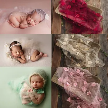 Реквизит для фотосъемки новорожденных, сплошной фон, одеяло для фотосъемки, реквизит для студийных съемок, Цветочная Предварительная кружевная обертка, Первая фотография ребенка