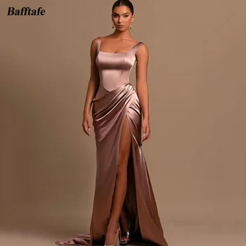Bafftafe, простые шелковые атласные вечерние платья, Женские вечерние платья на бретельках, платье для выпускного вечера с высоким разрезом, длинное платье для особых случаев, Свадебная вечеринка