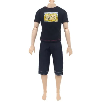 Комплект из 2 предметов, Черная футболка и брюки-капри, Повседневный костюм для куклы Кен, Аксессуары для мальчиков ростом 30 см, Одежда для кукол