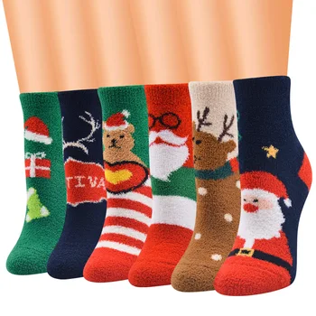 Рождественские чулки, женские рождественские носки, 10 пар коралловых бархатных Чулок Санта Клауса, Рождественские женские носки
