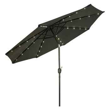 Инновации торговой марки 9 'Black Octagon Deluxe Солнечный зонт для патио со светодиодной подсветкой