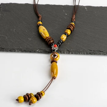 Ожерелье из керамических бусин Heaert Sharp, ожерелья с кисточками в китайском стиле, винтажные керамические бусины, женские ожерелья #IY268