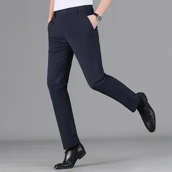 Бренд 2023, мужские повседневные брюки Four Seasons, Мужские однотонные деловые прямые брюки из полиэстера средней длины до щиколотки, брюки