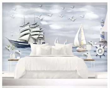 beibehang Современные обои с рельефным трехмерным морским парусом, 3D фон для спальни, гостиной, обои для домашнего декора
