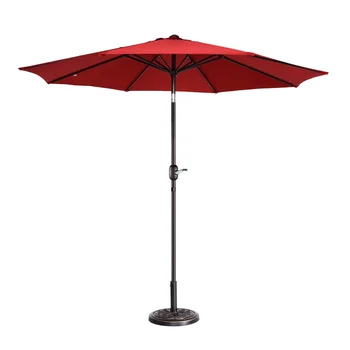 9-дюймовый уличный зонт с 8 ребрами, алюминиевым шестом и автоматическим наклоном, устойчивый к выцветанию, красный
