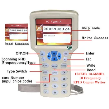 Английский 10 Частотный RFID-Считыватель Писатель Копировальный аппарат Дубликатор IC/ID с USB-кабелем для Карт 125 кГц 13,56 МГц Дубликатор ЖК-экрана