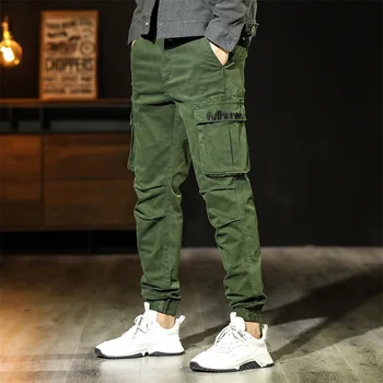 Уличная Мода, Мужские Джинсы, Повседневные брюки-карго с большим карманом, Мужские Дизайнерские Джоггеры в стиле хип-хоп с вышивкой в корейском стиле, Мужские брюки
