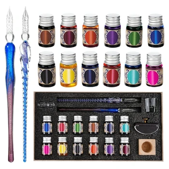 Стеклянная ручка для погружения и красочный набор, ручка для начинающих, 12 бутылок для начинающих Взрослых, готический почерк