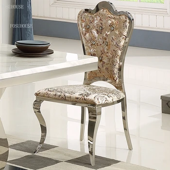 Простые современные обеденные стулья из нержавеющей стали, Кухонная мебель, Европейская мода, Домашний Стул для столовой в отеле, Стул с тканевой спинкой