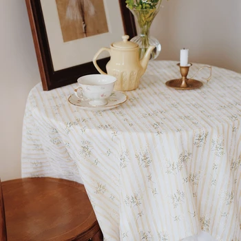 Пасторальная цветочная скатерть, желтая полосатая скатерть для обеденного стола с принтом, коврик для стола, ткань для съемки фона, скатерть для пикника