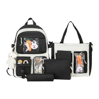 Школьный рюкзак для девочек, 4 предмета, Школьный рюкзак для девочек, школьный рюкзак большой емкости с кавайной булавкой и аксессуарами, Студенческая дорожная сумка
