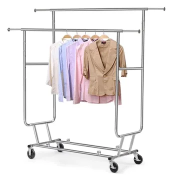 Регулируемая складная двойная вешалка для одежды коммерческого класса Серебристого цвета