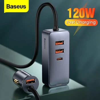 Baseus 120 Вт 4-Портовое Автомобильное зарядное устройство USB Type C PD QC 3,0 Быстрое Зарядное Устройство Для iPhone 14 13 12 Samsung Быстрая Зарядка USB C Зарядное Устройство Для телефона