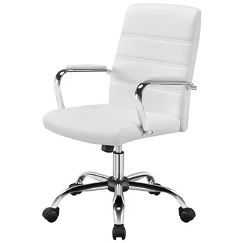 Офисное кресло из искусственной кожи с регулируемой спинкой, белое