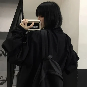 Светоотражающая куртка, Модный Женский осенний повседневный костюм в корейском стиле, Полная черная Свободная корейская одежда, Классическая верхняя одежда в стиле ретро