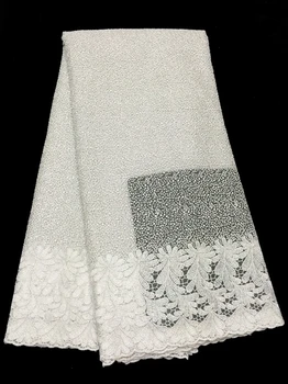 Белый красивый дизайн гипюр африканский шнур кружевная ткань с бисером хорошее качество сетка вышивка кружево для вечеринки свадебное платье