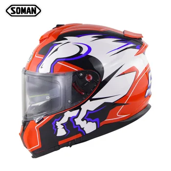 Новый мотоциклетный шлем SOMAN, мужской, с двойными линзами, теплый зимний спортивный автомобиль, мотоциклетный шлем, сертификация ЕЭК, SM961 casco moto