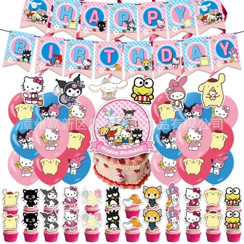 Sanrio kawaii аниме фигурка Kuromi My Melody Cinnamoroll декор для вечеринки в честь дня рождения, баннер, латексные воздушные шары, детские игрушки, подарок