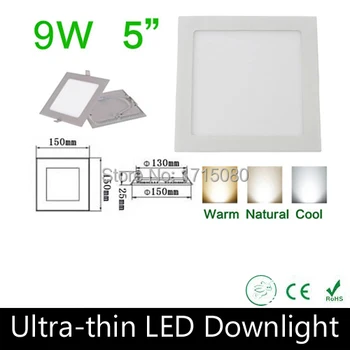 10 шт./лот, 2015 новое поступление, 9 Вт, светодиодная панель, квадратный потолочный светильник 2835SMD, лампа 85 ~ 265 В для освещения кухни и ванной комнаты через DHL
