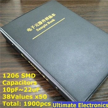 Книга образцов конденсатора с чипом SMT 1206 SMD 38valuesx50pcs = 1900pcs (от 10pF до 22uF)