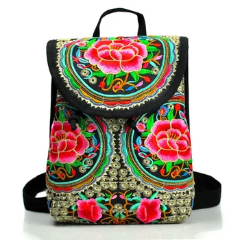 Новые женские рюкзаки с национальной вышивкой для покупок!Модный холщовый рюкзак с цветочной вышивкой для леди в богемном стиле
