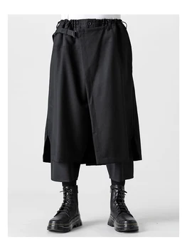 Многослойная брючная юбка, брюки Унисекс, yohji yamamoto, мужские домашние брюки-кюлоты, широкие брюки, мужская одежда в японском стиле