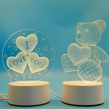 3D Акриловый ночник Night Light USB LED Light Рождество, День рождения, украшение ко Дню Святого Валентина, детский подарок, лампа для спальни