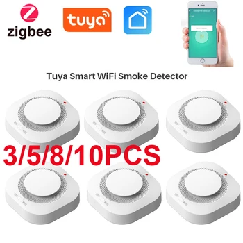 Умный детектор дыма Tuya Zigbee, умная пожарная сигнализация, прогрессивный звуковой фотоэлектрический датчик дыма, работает с концентратором Tuya Zigbee