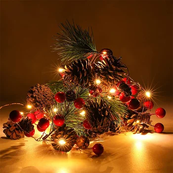 Рождественская гирлянда 2 м 20 светодиодов с медной проволокой, ягоды из сосновых шишек, светильник Fariy для украшения праздничной вечеринки в честь Дня Благодарения на открытом воздухе