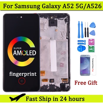 Super AMOLED Для Samsung Galaxy A52 5G A526 ЖК-дисплей Сенсорный экран С Рамкой Дигитайзер Для SM-A526B A526U Замена ЖК-дисплея
