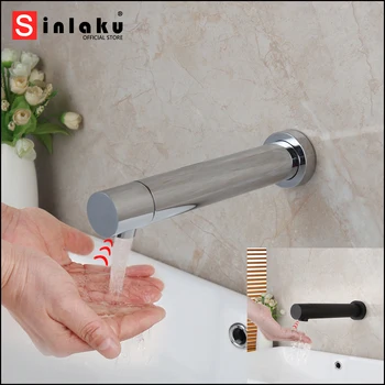 SINLAKU, Смеситель для ванной Комнаты, Настенный Хромированный Автоматический сенсорный датчик громкой связи, Смеситель для горячей и холодной воды