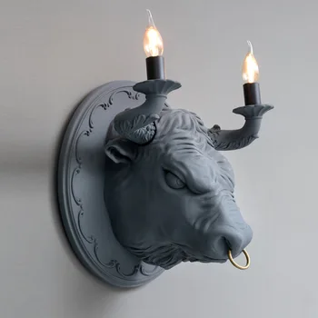 Настенный светильник в скандинавском стиле с головой быка, декор стен в гостиной, светодиодные светильники, столовая, кабинет, спальня, дизайнерское освещение, лампа-подсвечник для крупного рогатого скота