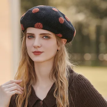 Шерстяной берет с волнистой точкой, Японская винтажная теплая утолщенная шляпа художника, Тыквенная шляпа, Модная универсальная осенне-зимняя женская шляпа
