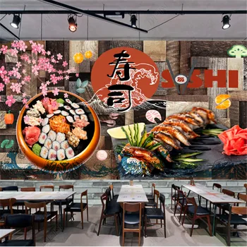 Современная Деревянная доска Японские Суши Обои Промышленный Декор Картина Сакуры Ресторан Фон Обои Фреска 3D