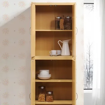 4-Дверный Шкаф-Органайзер Для хранения Деревянный Отдельно стоящий с Регулируемыми Полками Кухня Столовая