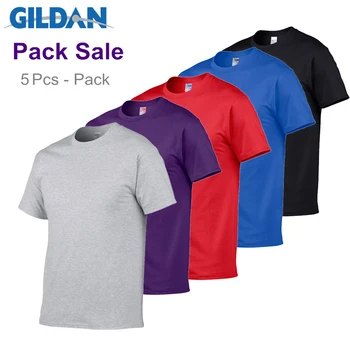 5 шт./лот, Брендовая однотонная футболка GILDAN, Мужские черно-белые футболки из 100% хлопка, Летняя футболка для скейтбординга, футболки для мальчиков, топы