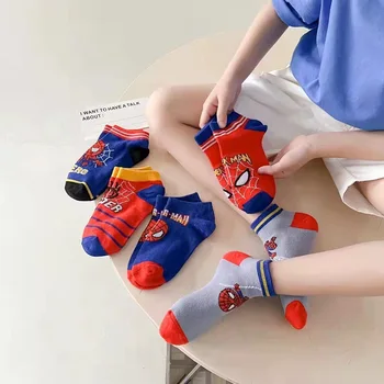 5 Пар Детских носков Disney с Человеком-пауком Для мальчиков, Летние Хлопковые удобные дышащие спортивные носки с рисунком героев мультфильмов