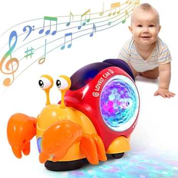 Ползающий краб, детские игрушки с музыкой и светодиодной подсветкой, интерактивная развивающая игрушка для малышей, игрушка для прогулок на животике для маленьких девочек